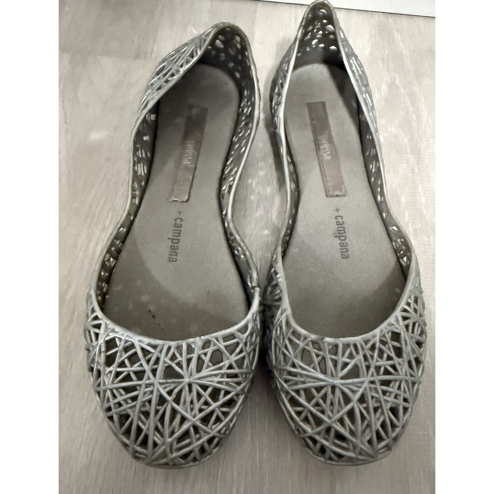 mini Melissa Campana Papel Kids Size 2 Silver Glitter Jelly Flats Good Condition